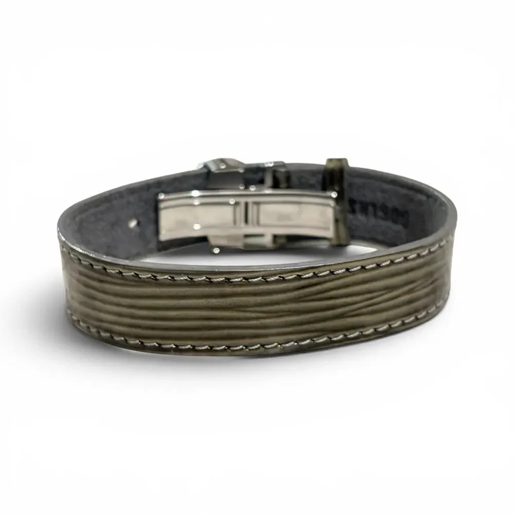 Louis Vuitton Olive Vernis Leather Silver Push-Lock Bracelet Adjustable